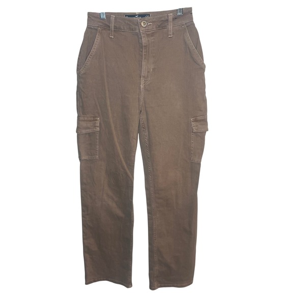 Hollister Ultra High-Rise Dad Jean Brown Cargo Straight Leg Pants W24R 00R - Picture 2 of 9